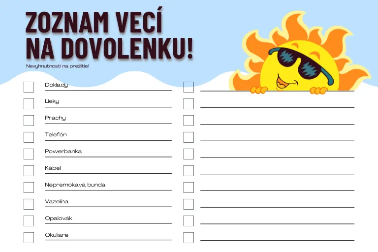 zoznam na dovolenku